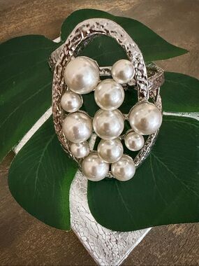 Silver Pearl Cluster Statement Bracelet
